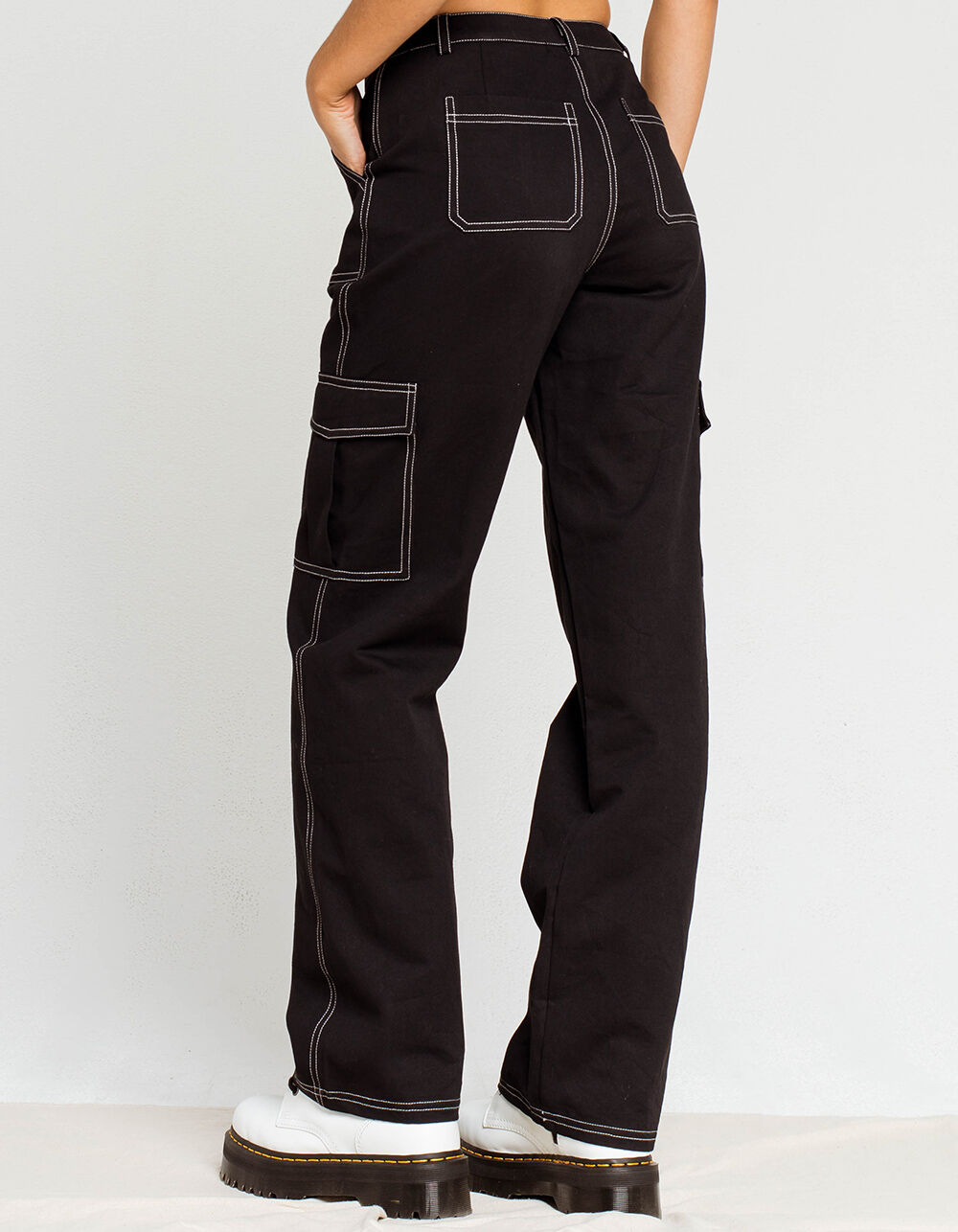 Black Paperbagwaist contraststitch cargo trousers  Ganni   MATCHESFASHION US