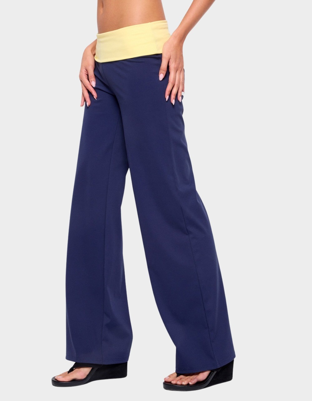 EDIKTED Dayna Contrast Foldover Straight Leg Pants - NAVY