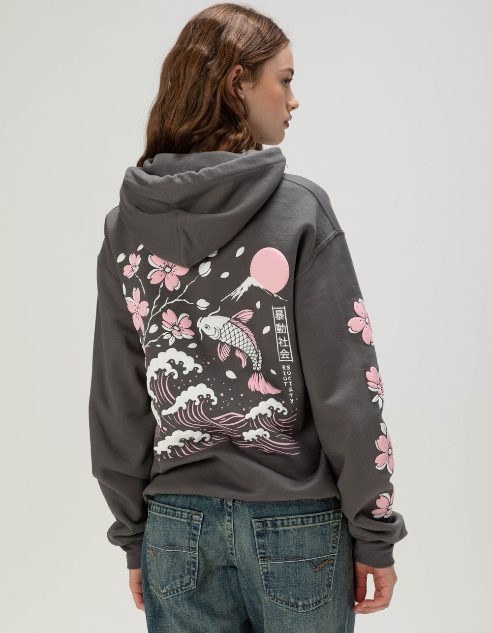RIOT SOCIETY Koi Womens Hoodie - GRAY