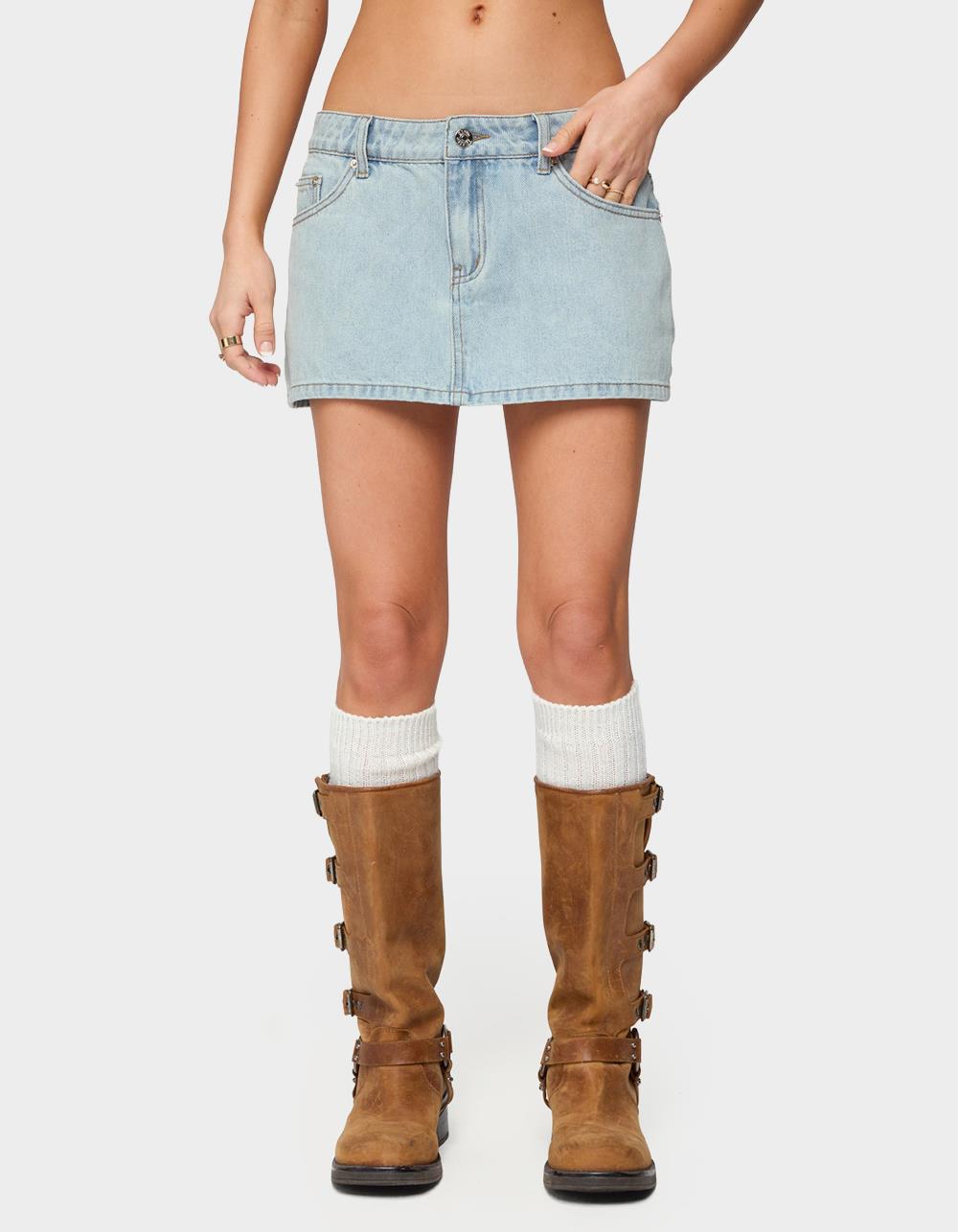 EDIKTED Petite Chiara Denim Micro Skirt - LIGHT BLUE