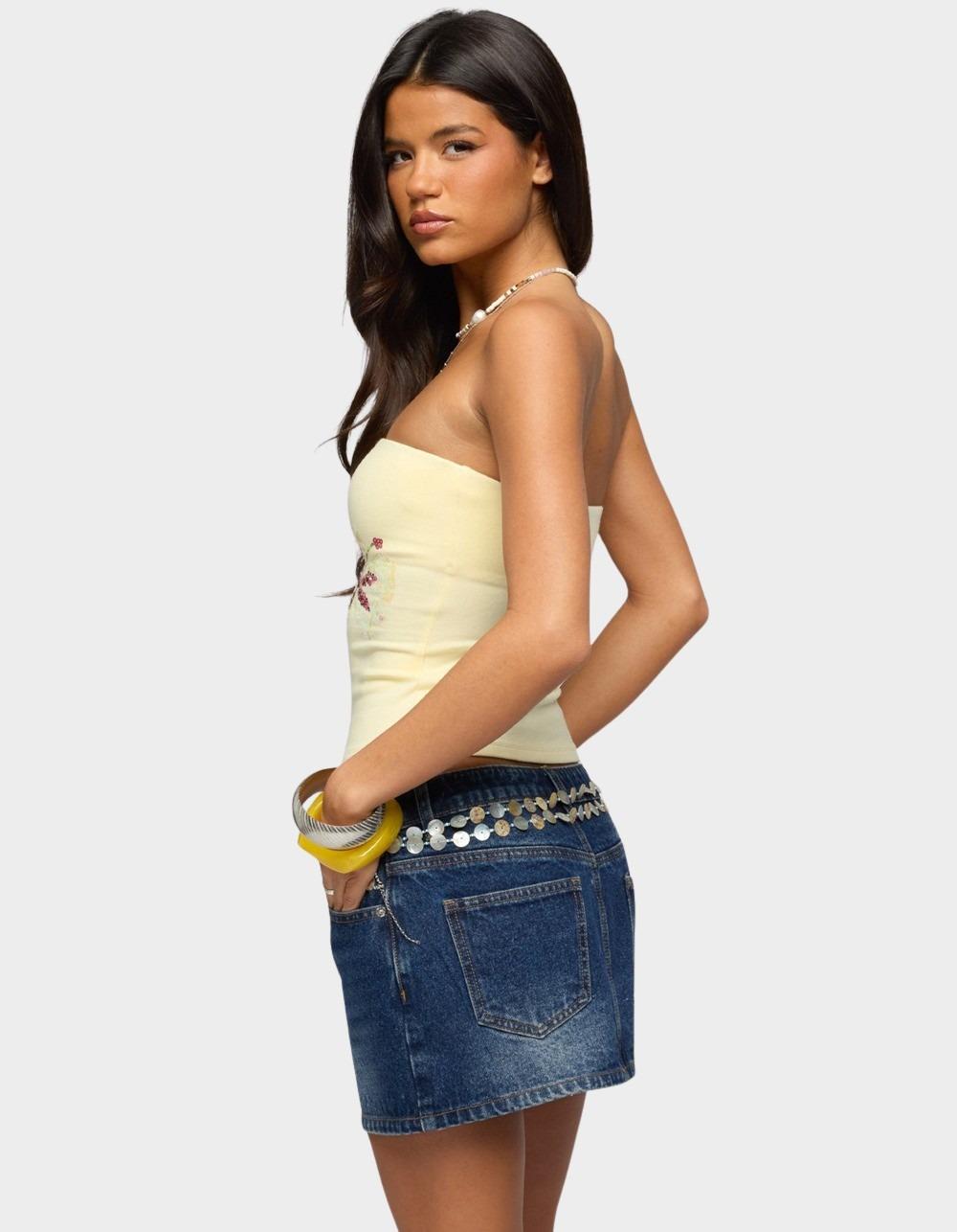 EDIKTED Braelyn Sequin Floral Tube Top - LT YELLOW