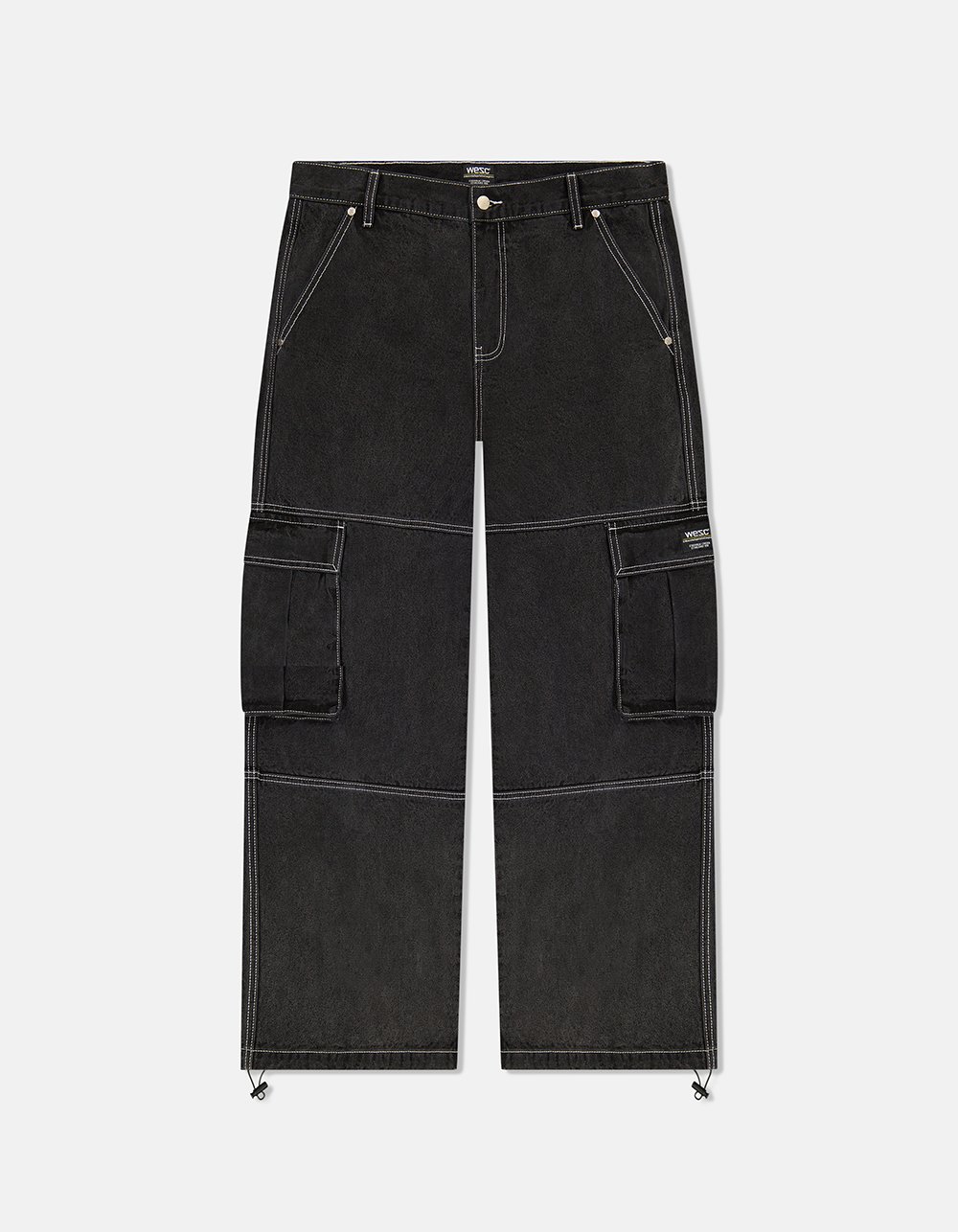 WESC Baggy Denim Mens Cargo Pants - WASHED BLACK