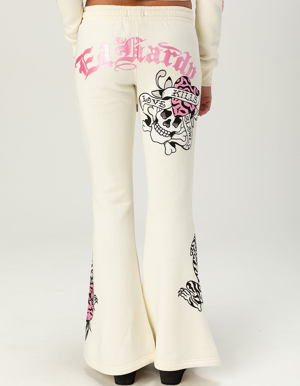 ED HARDY Love Kills Slowly Womens Bootcut Sweatpants - IVORY