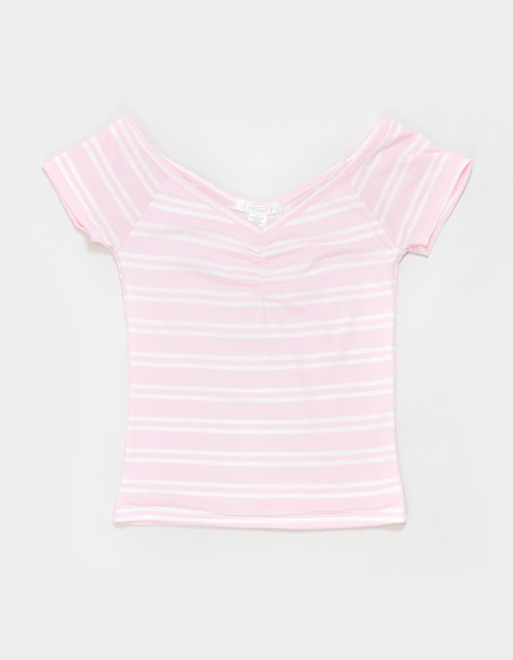 FULL TILT Stripe Cinch Girls Top - LIGHT PINK