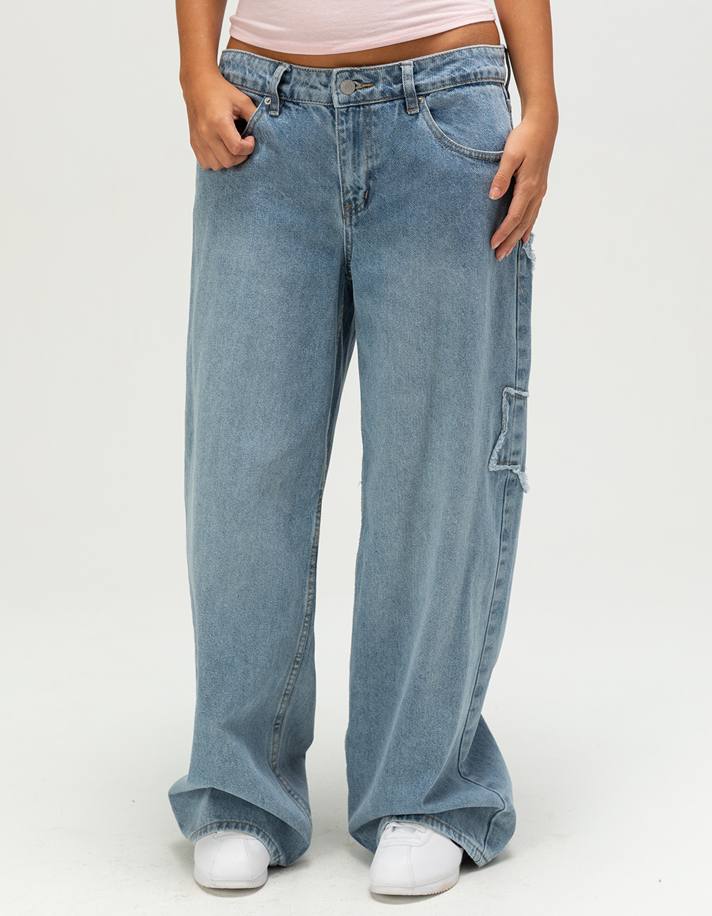RSQ Womens Low Rise Star Baggy Jeans - LIGHT WASH