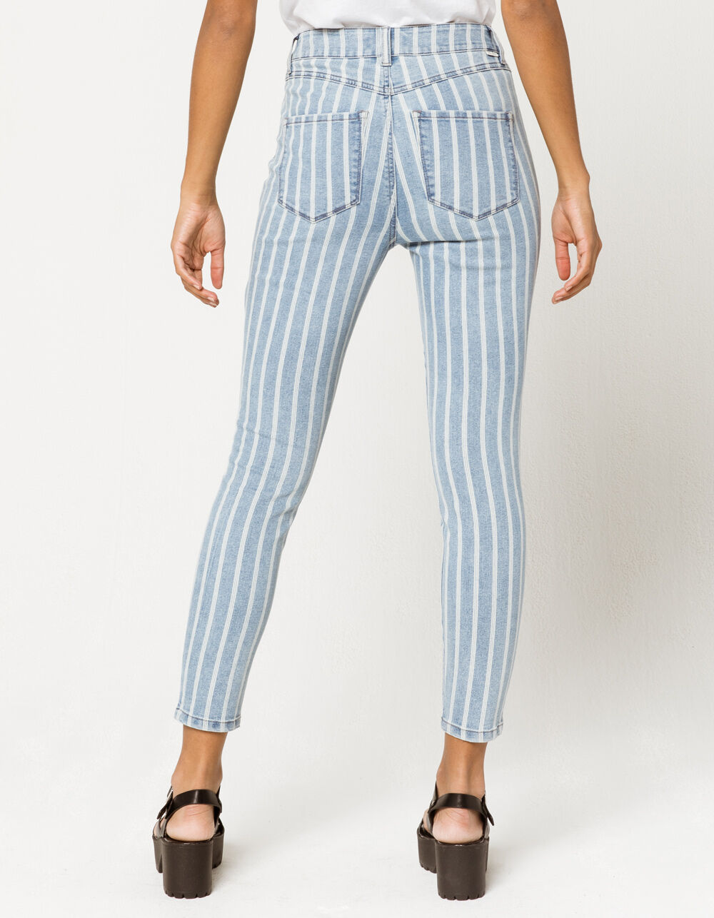 SKY AND SPARROW Stripe Skinny Crop Womens Jeans image number 2