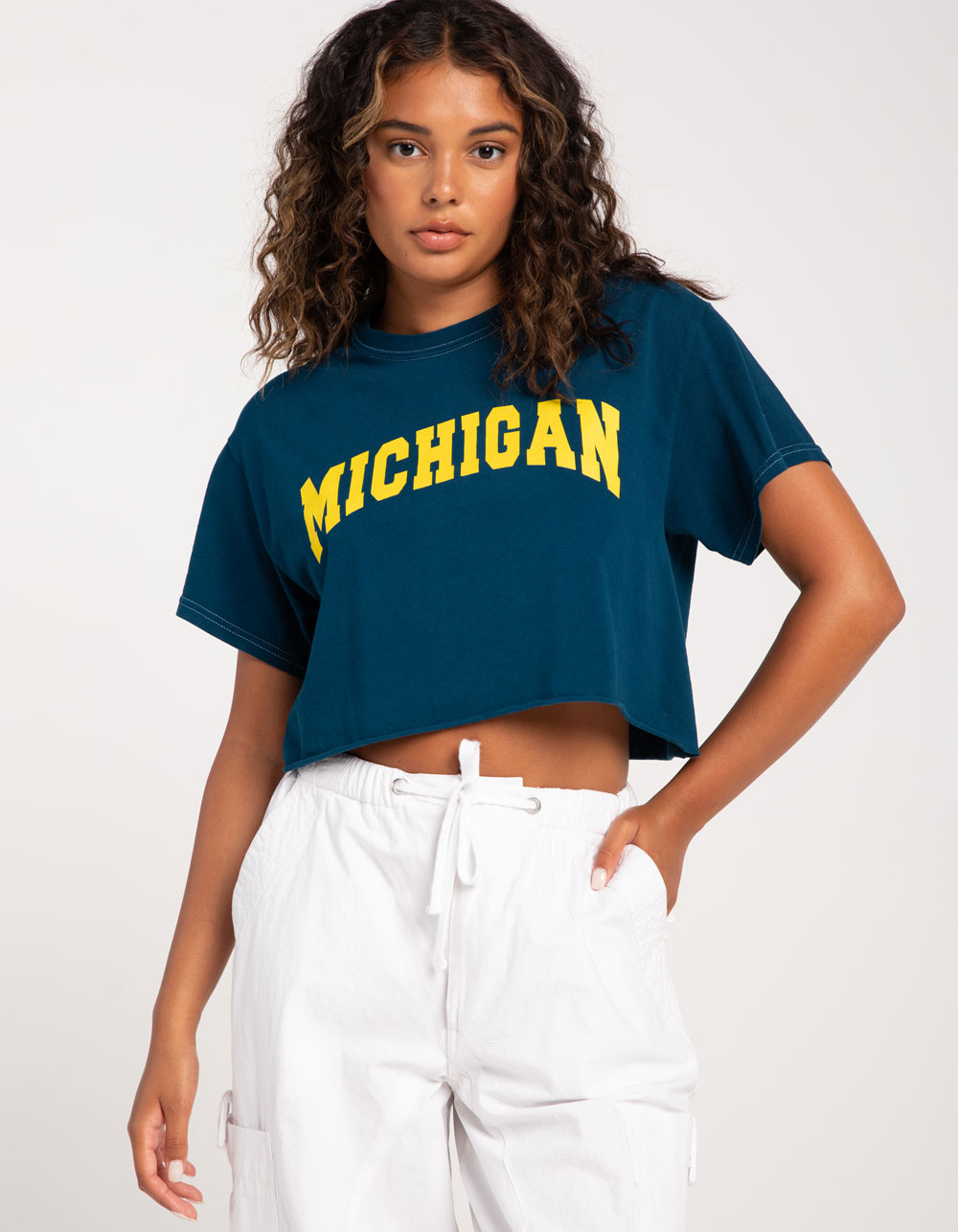 FULL TILT Michigan Womens Crop Tee NAVY Tillys