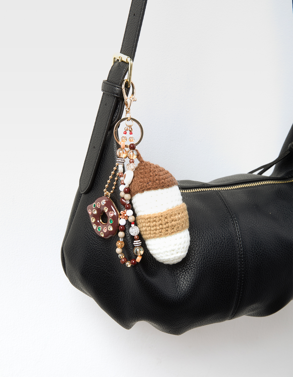 FULL TILT Crochet Coffee Bag Charm - BROWN COMBO