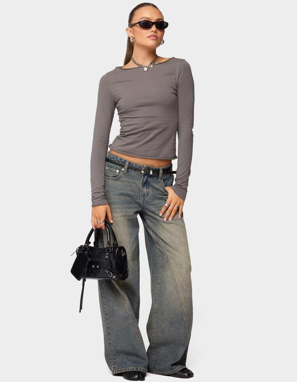 EDIKTED Nico Boat Neck Top - GRAY