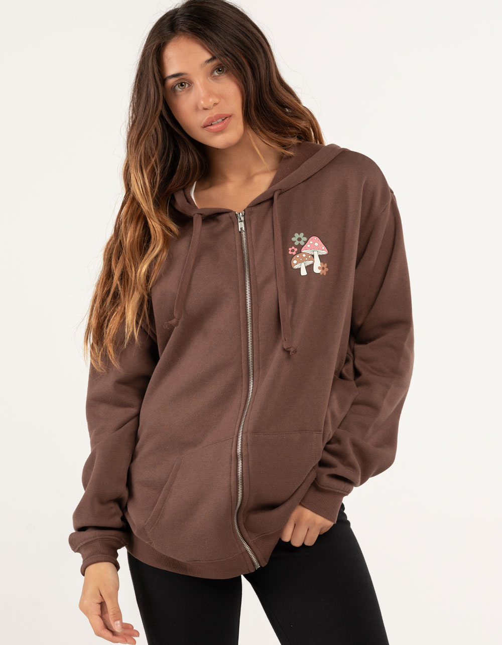 FULL TILT Positive Womens Zip Up Hoodie DARK BROWN Tillys