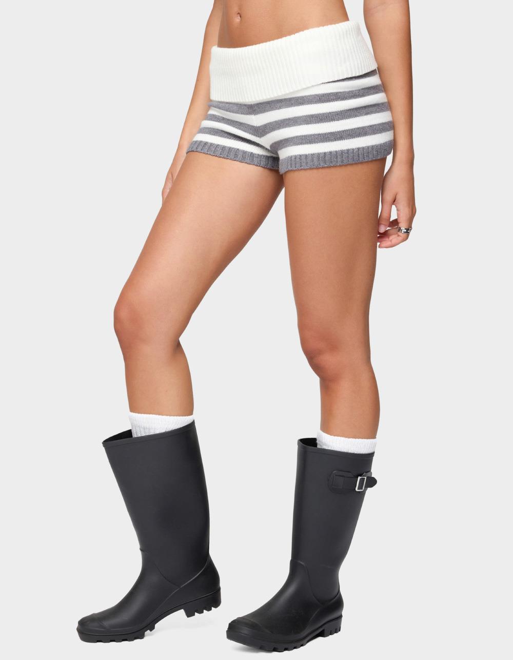 EDIKTED Saphi Striped Foldover Knit Shorts - GRAY