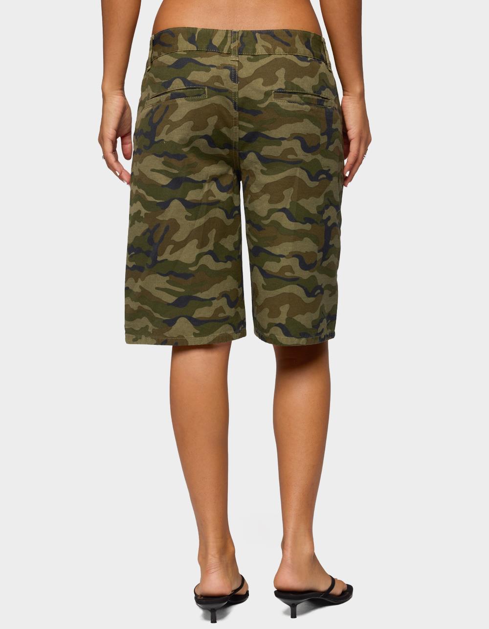 EDIKTED Camo Denim Low Rise Bermuda Shorts - DK GREEN