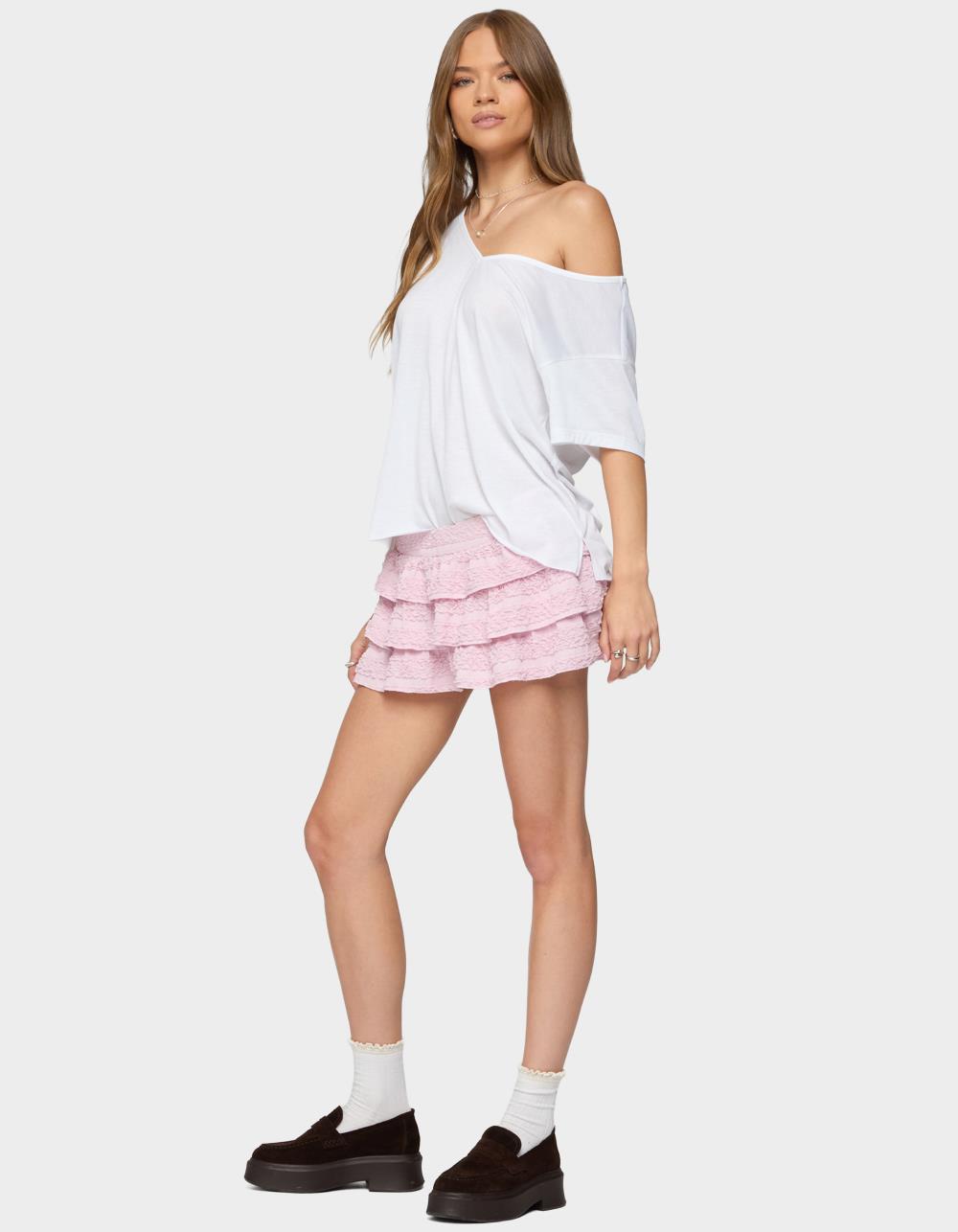 EDIKTED Margaux Textured Ruffle Mini Skort - PINK