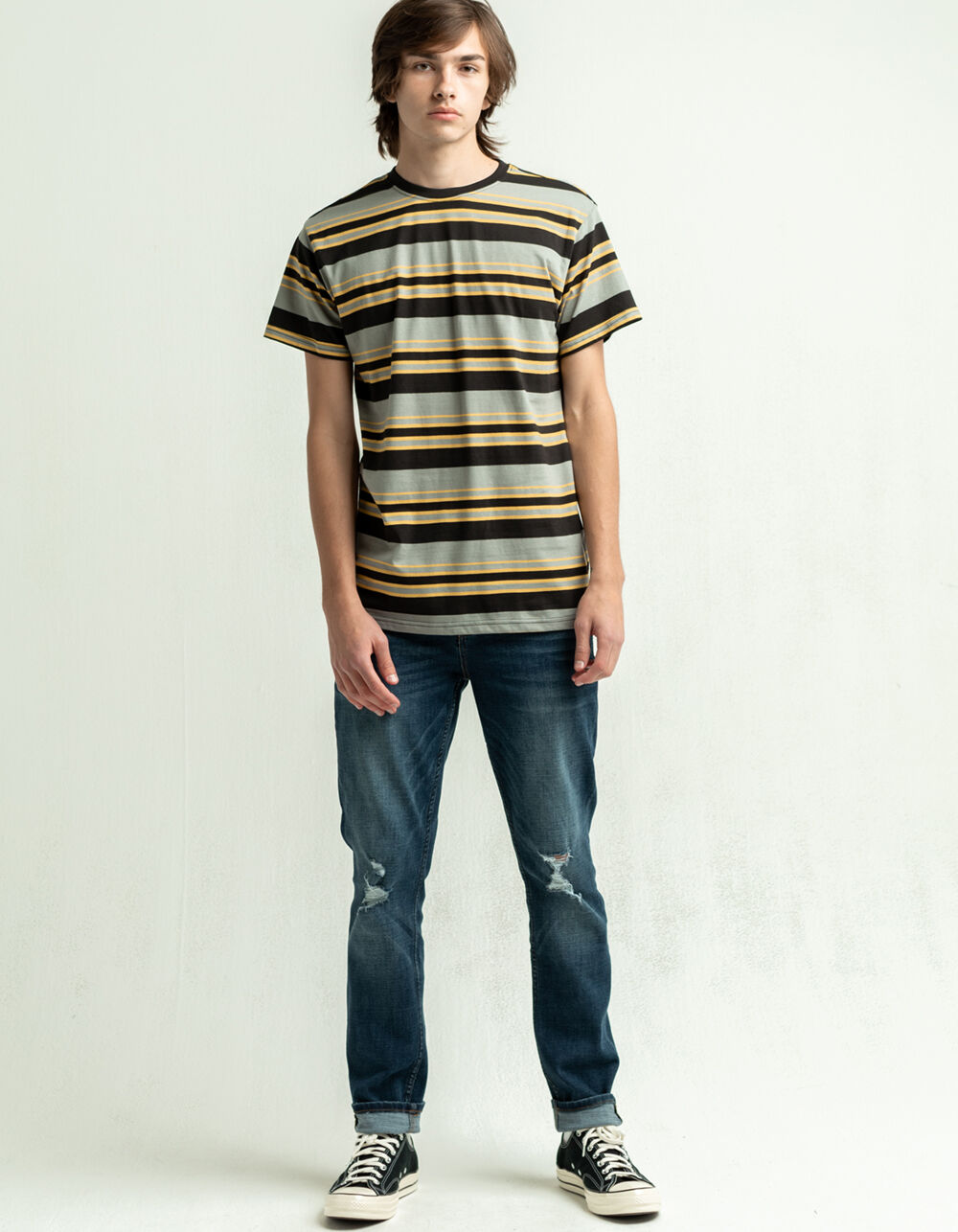 RSQ Relaxed Stripe Mens T-Shirt - GRAY/BLACK | Tillys
