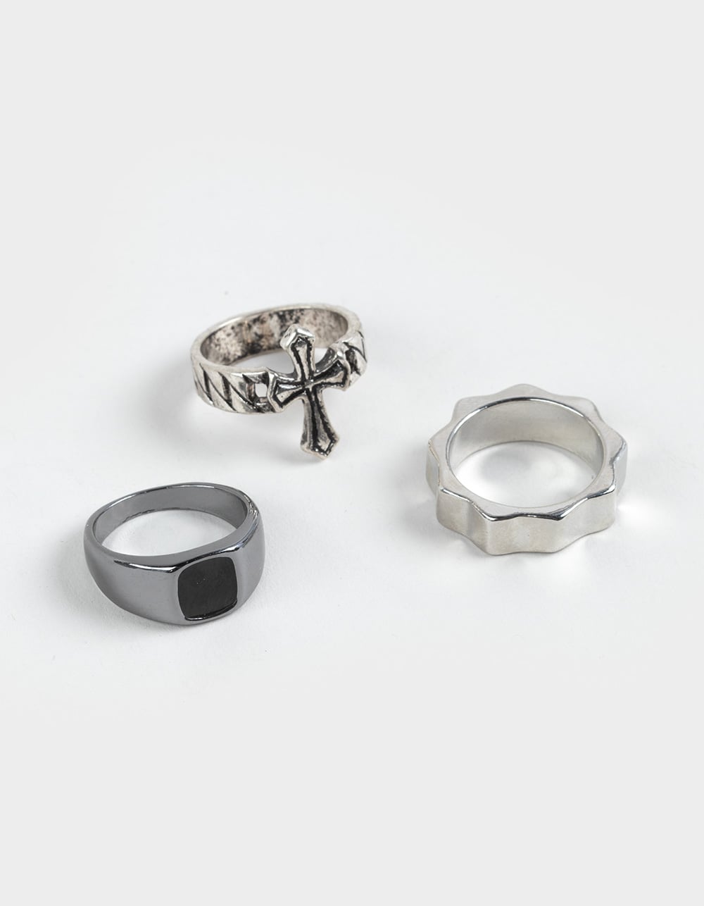 RSQ 3 Pack Cross/Stone Rings - SILVER