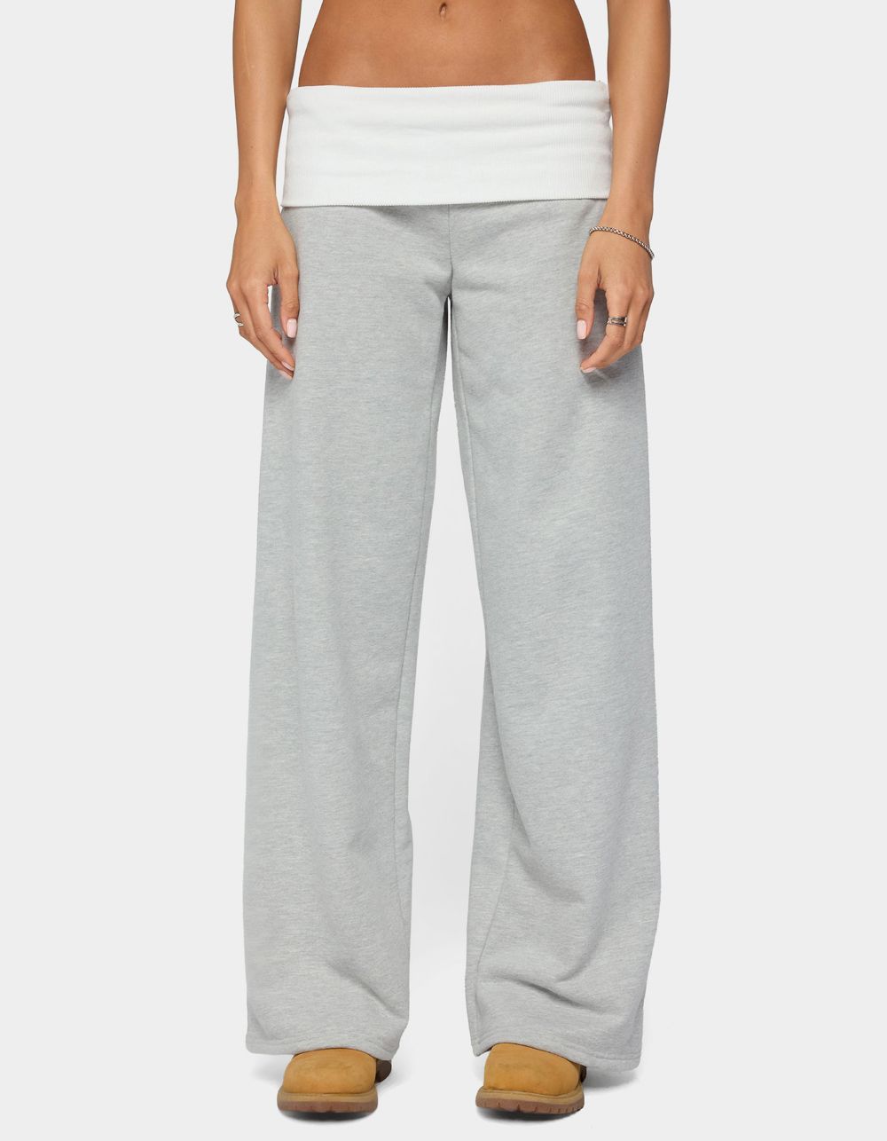 EDIKTED Idha Contrast Foldover Baggy Sweatpants - GRAY