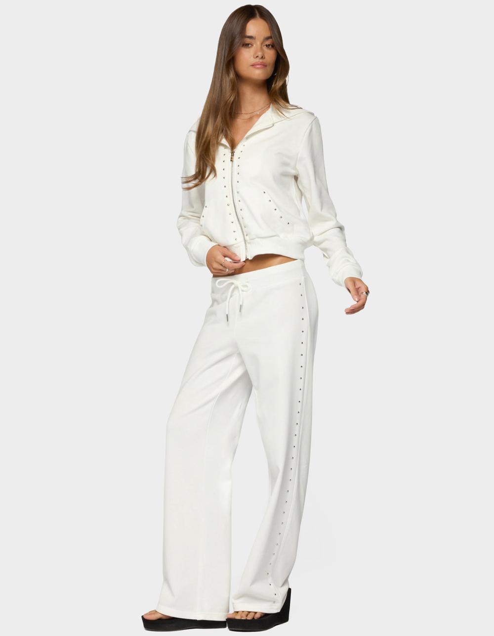 EDIKTED Enid Studded Sweatpants - WHITE