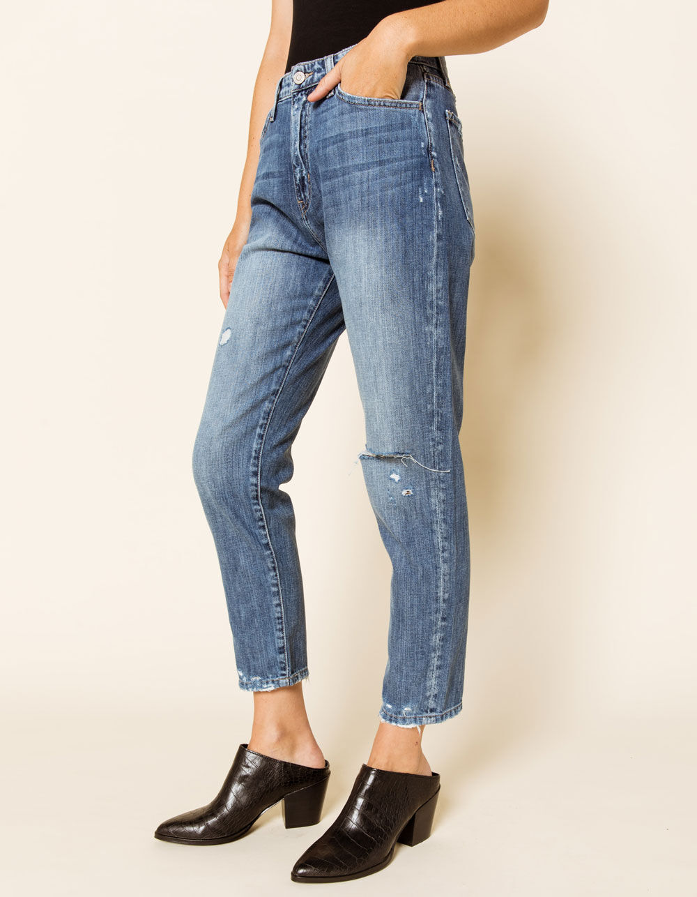 FLYING MONKEY Ankle Crop Ripped Womens Straight Leg Jeans - MEDIUM ...