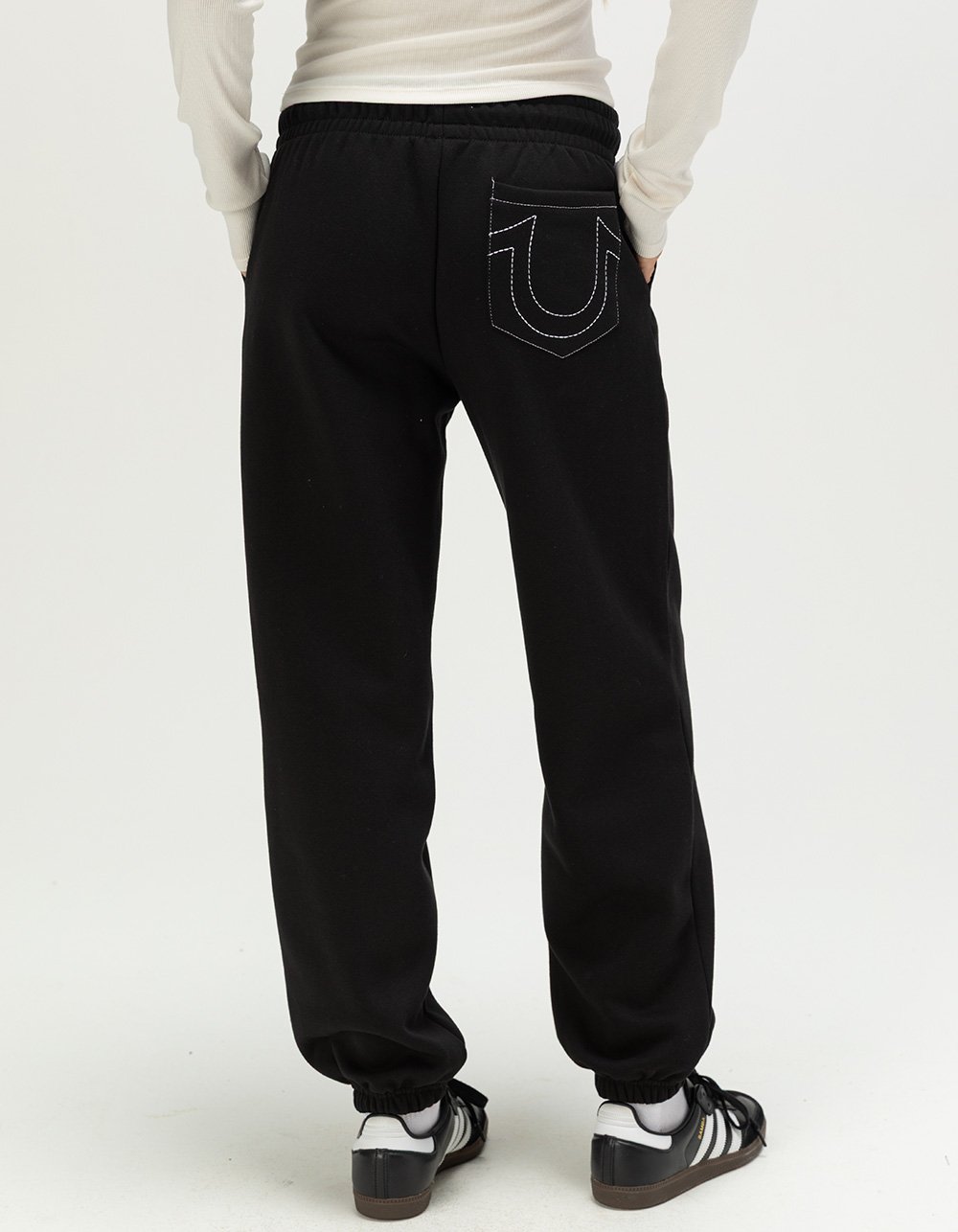 TRUE RELIGION Embroidered Womens Boyfriend Jogger Sweatpants - BLACK