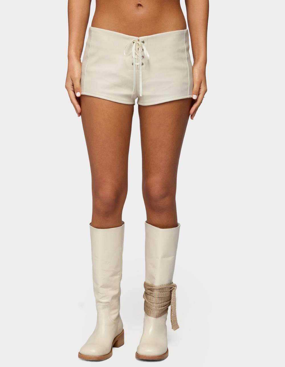 EDIKTED Wilde Lace Up Faux Leather Shorts - WHITE | Tillys