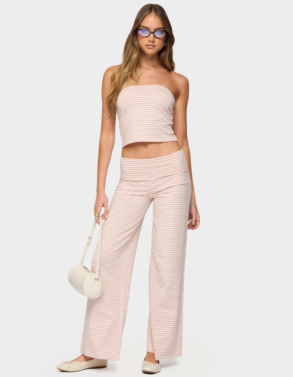 EDIKTED Lilah Striped Fold Over Pants - PINK