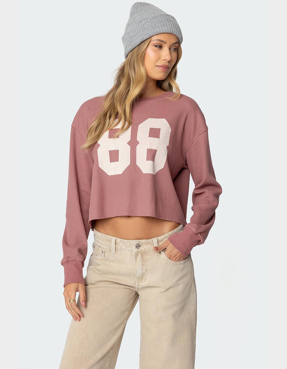 EDIKTED 88 Waffle Long Sleeve Tee - PURPLE