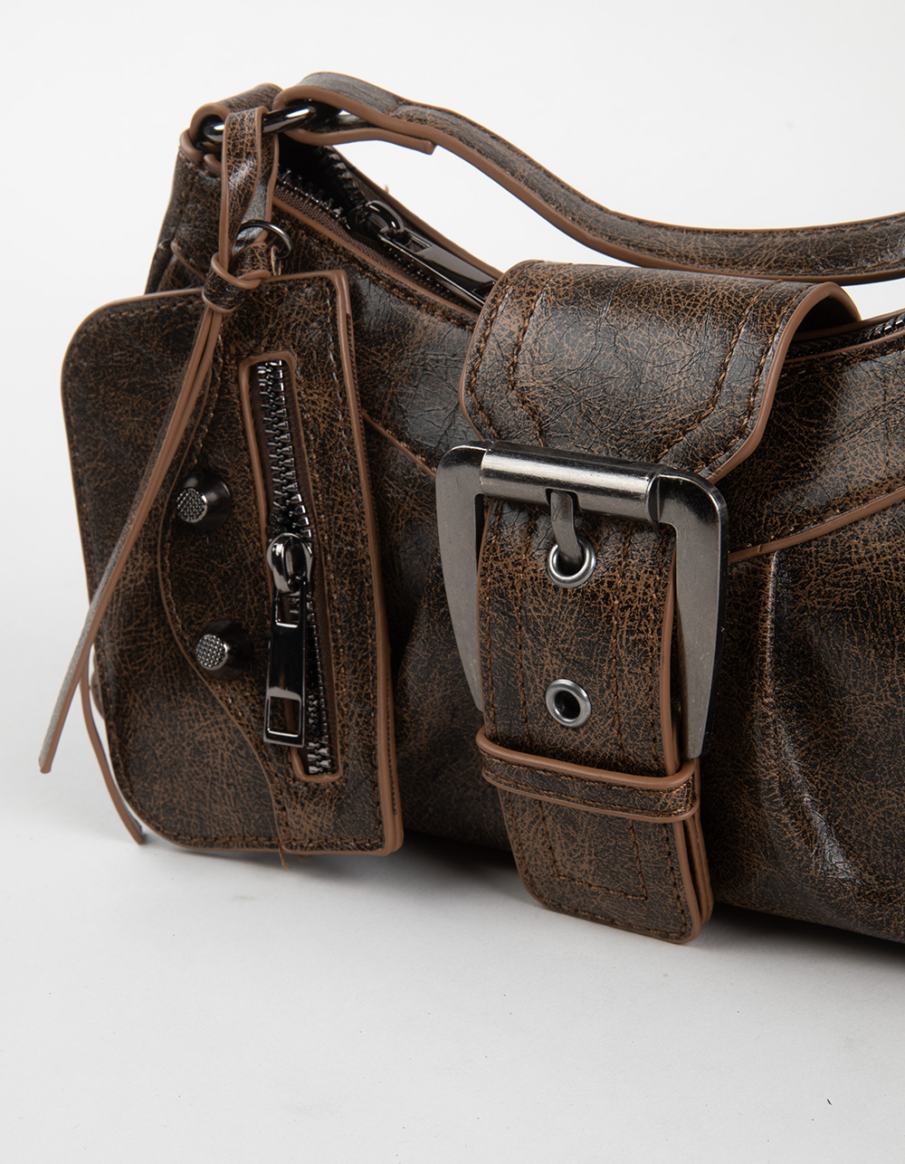 Mini Buckle Shoulder Bag - BROWN