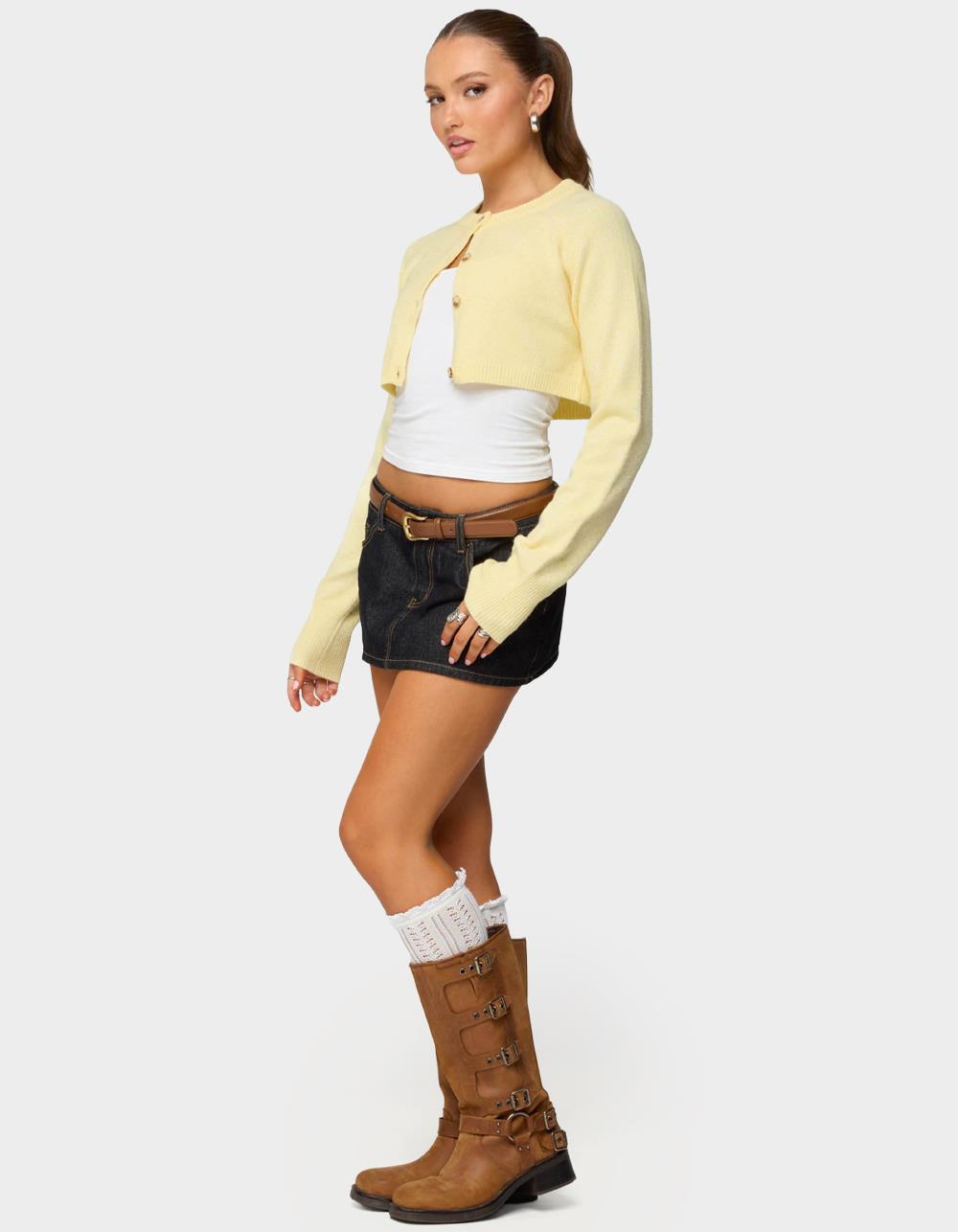 EDIKTED Morgynne Cropped Knit Cardigan - YELLOW