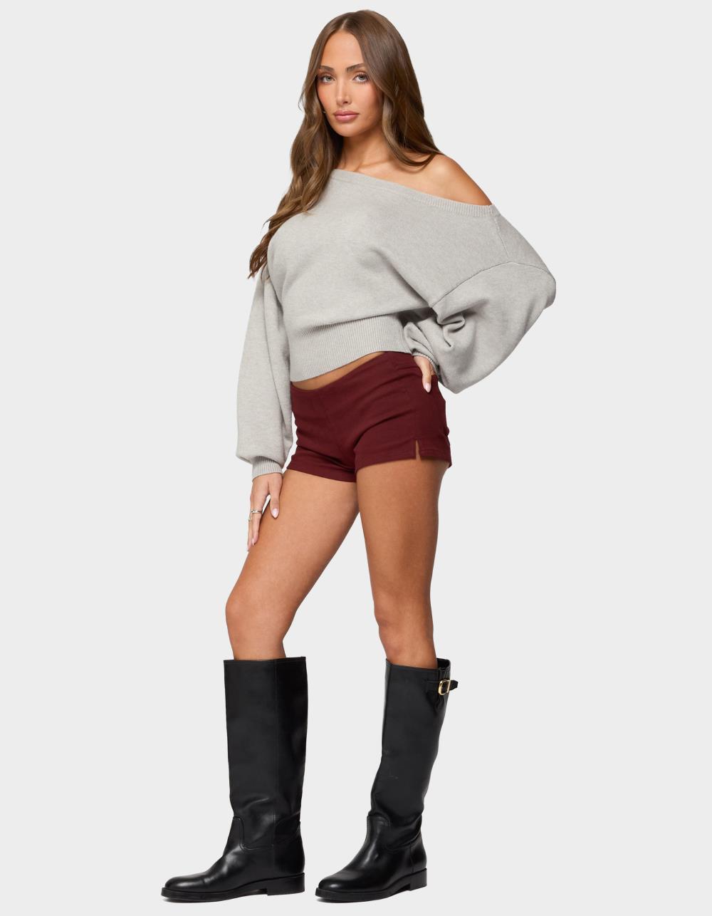 EDIKTED Dinah Denim Micro Shorts - DK RED