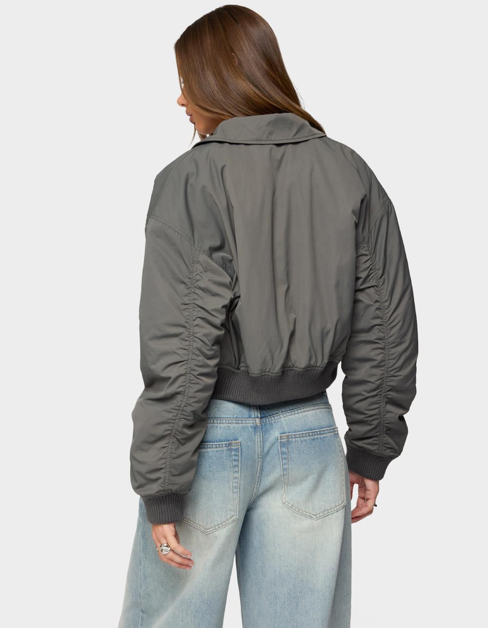 EDIKTED Dolan Ruched Oversized Bomber Jacket - GRAY