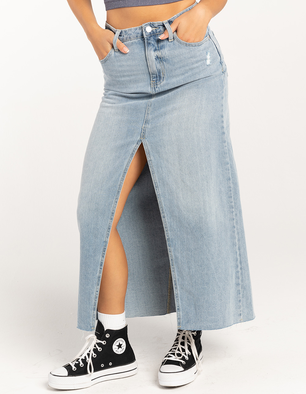 RSQ Womens Low Rise Denim Maxi Skirt - MEDIUM WASH