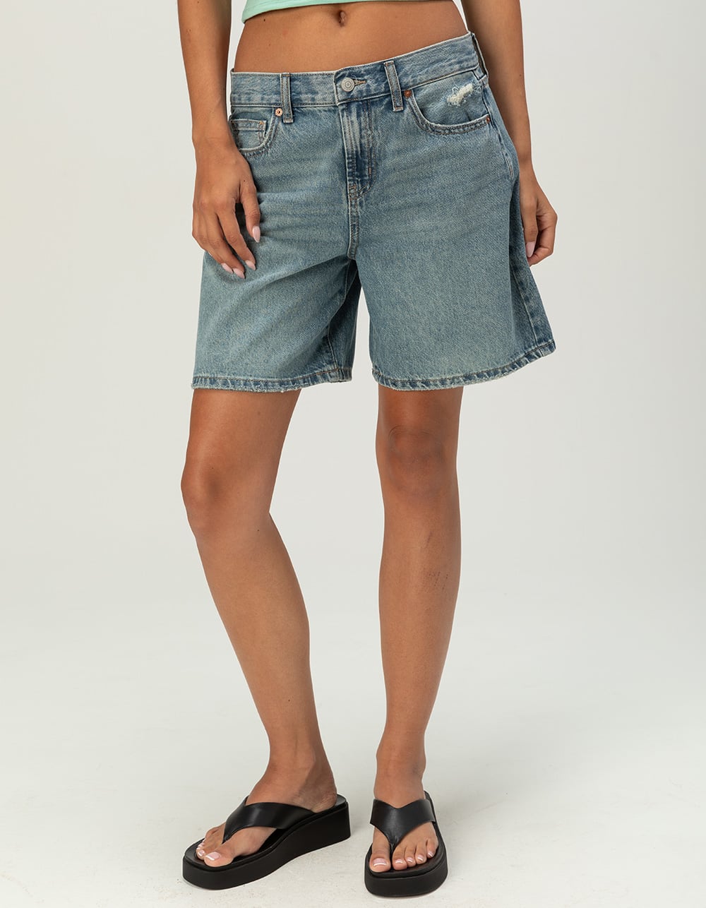 RSQ Womens Low Rise Bermuda Shorts - TINTED DENIM