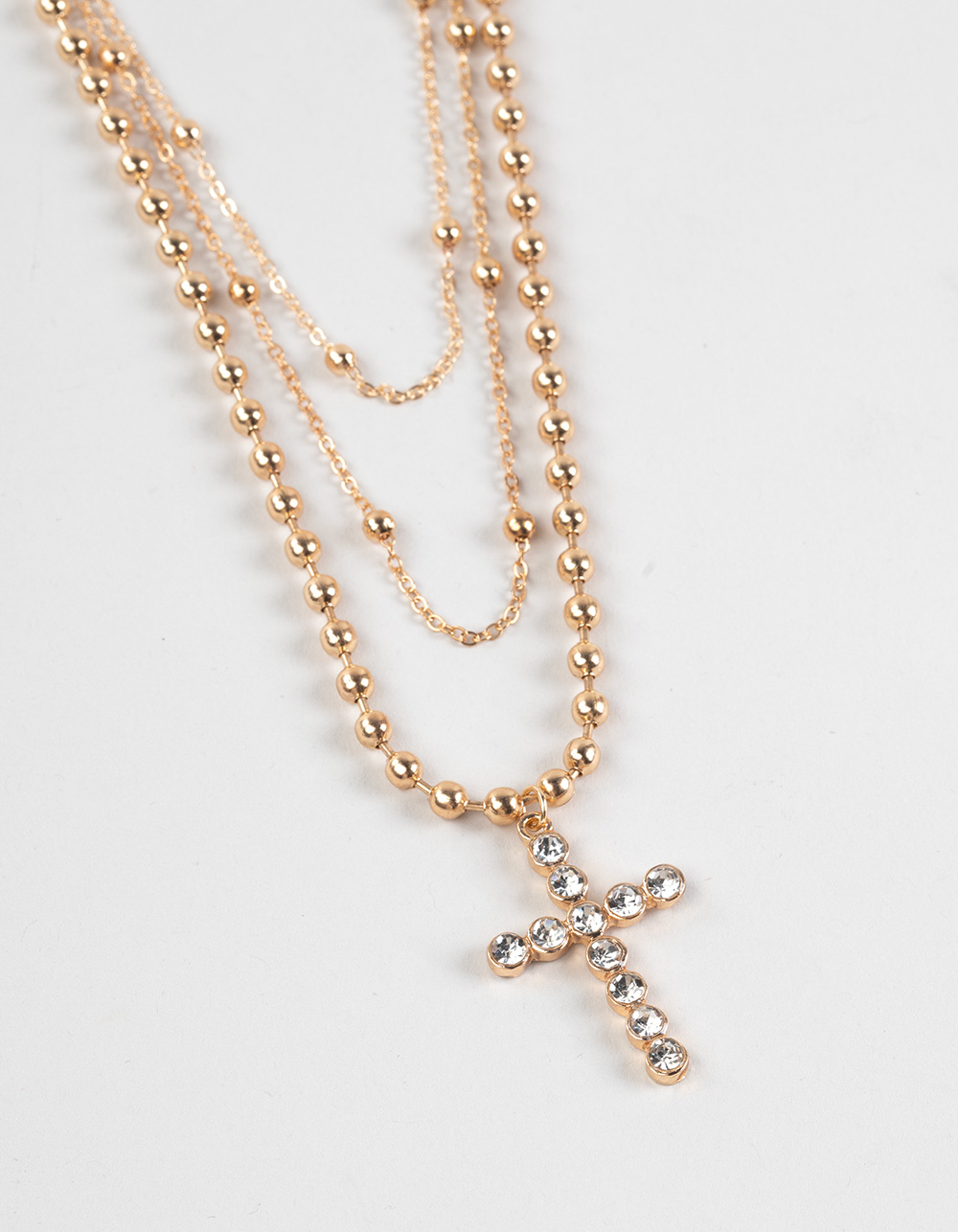 FULL TILT Layered Rhinestone/Cross Necklace - GOLD