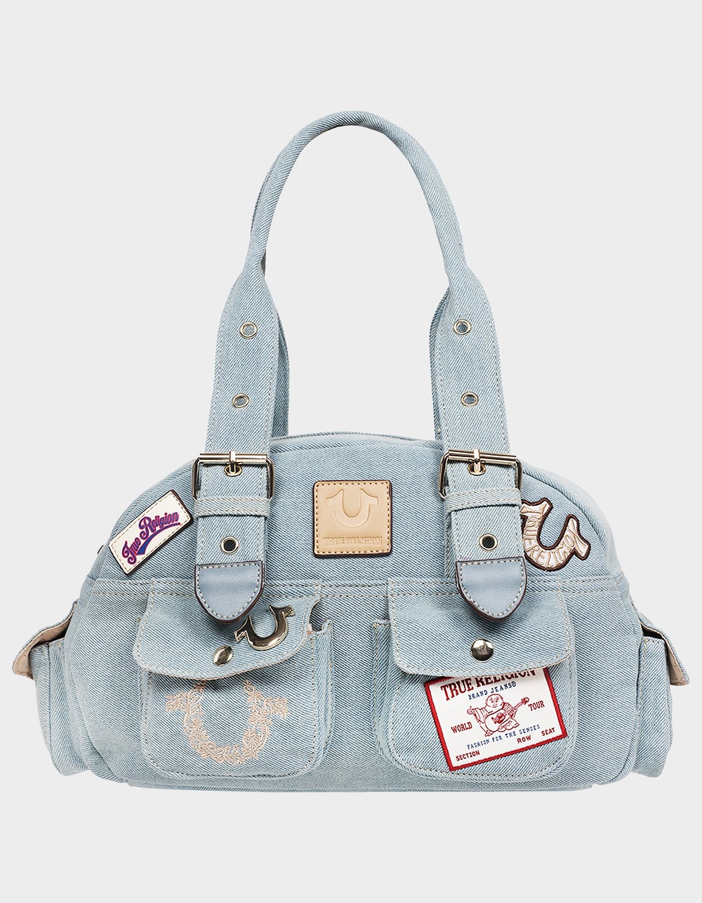 TRUE RELIGION Multi-Patch Denim Satchel Bag - DENIM