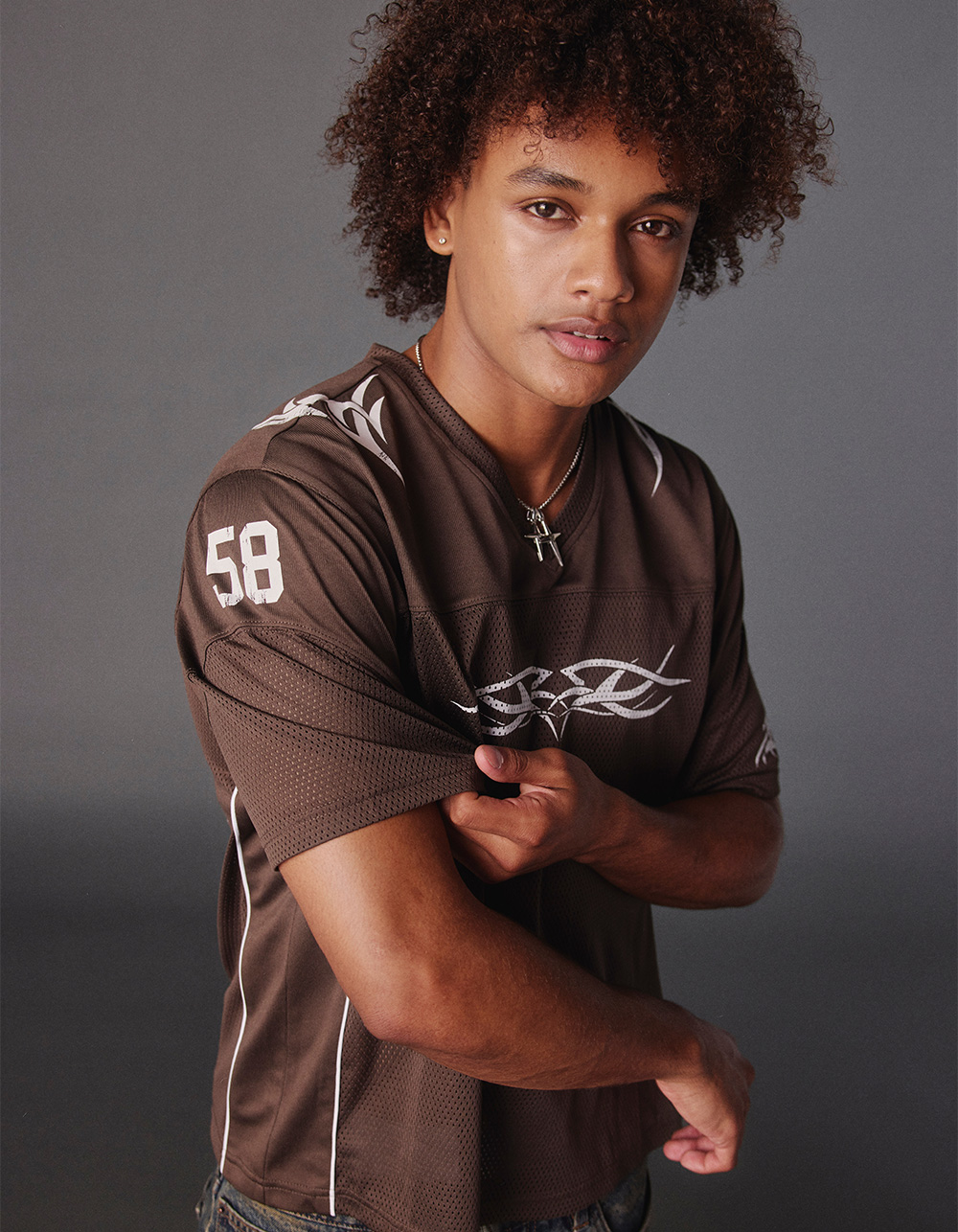 RSQ Mens Mesh Football Jersey - BROWN