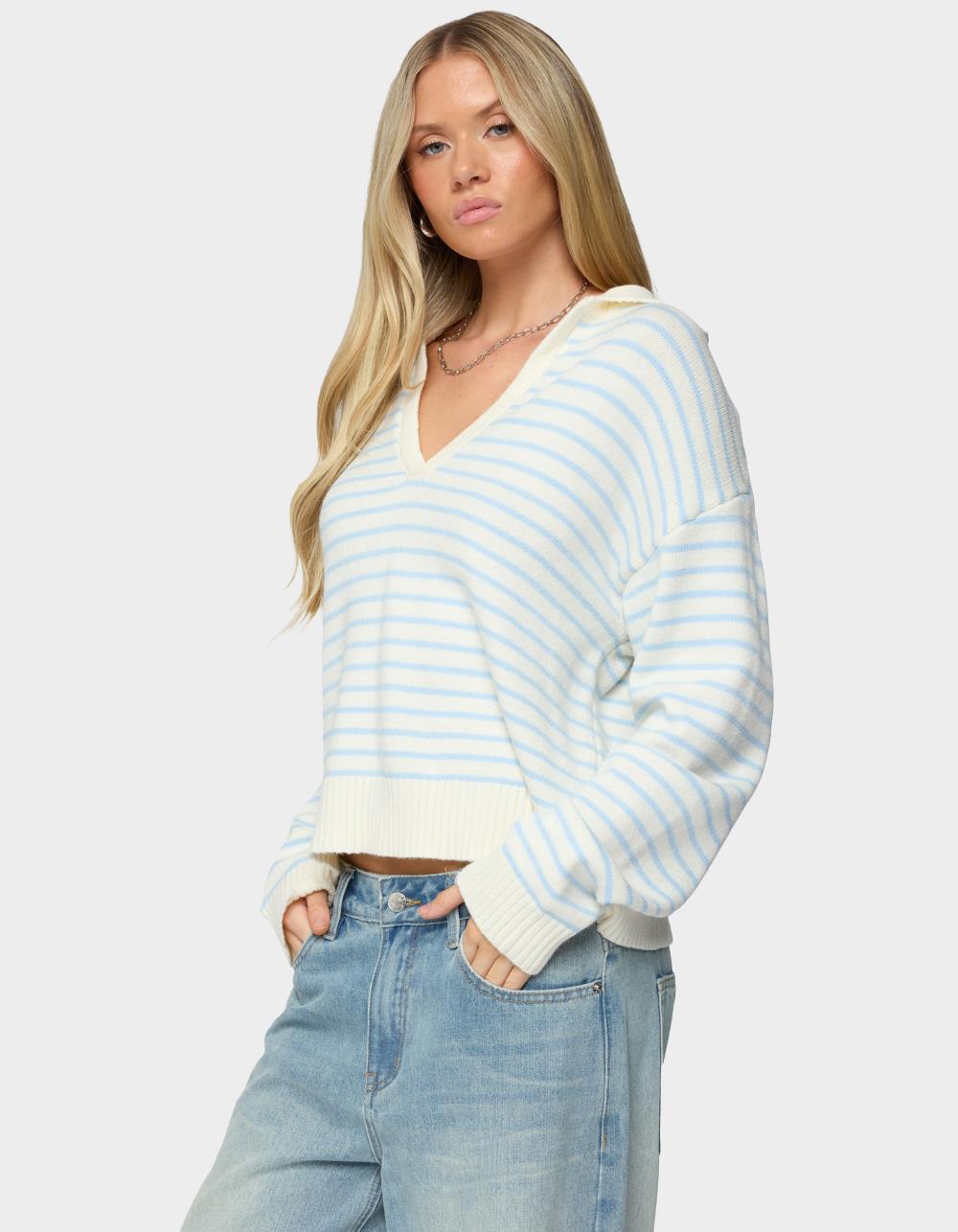 EDIKTED Copenhagen Oversized Striped Sweater - LIGHT BLUE