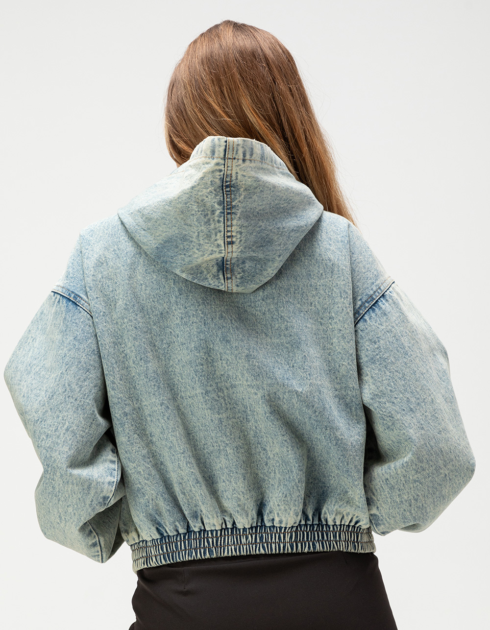RSQ Womens DENIM Hooded Crop Jacket