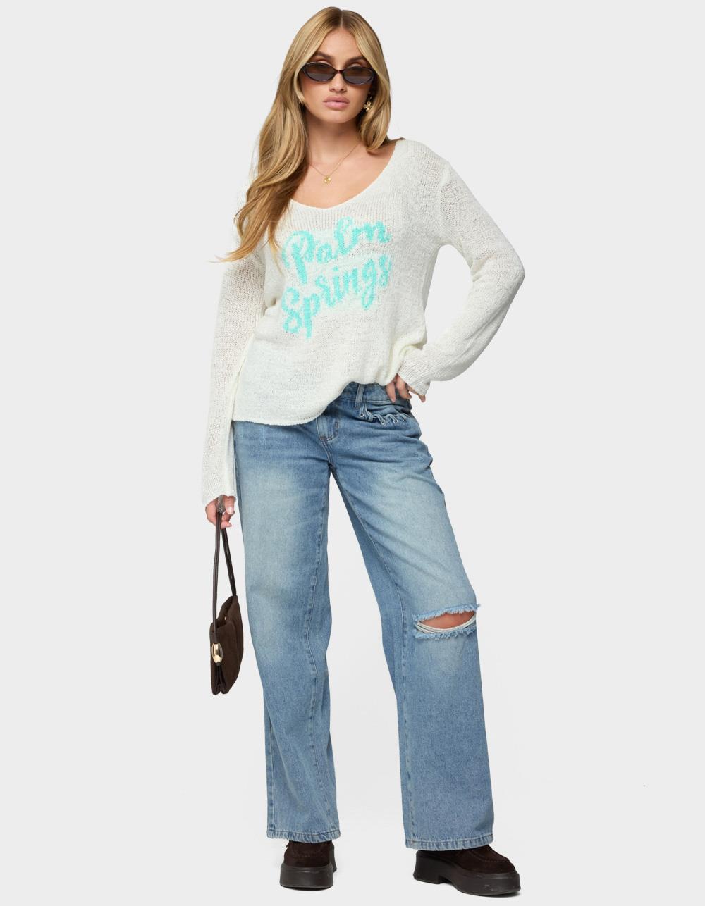 EDIKTED Palm Springs Light Knit Sweater - BEIGE