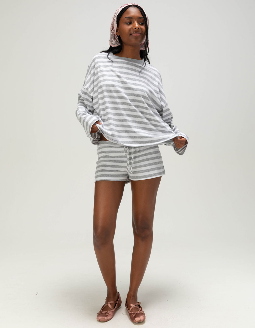 FULL TILT Stripe Womens Long Sleeve Tee - GRAY COMBO
