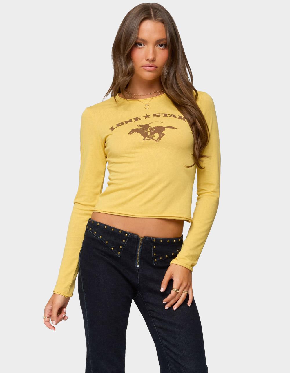 EDIKTED Lone Star Long Sleeve Tee - YELLOW