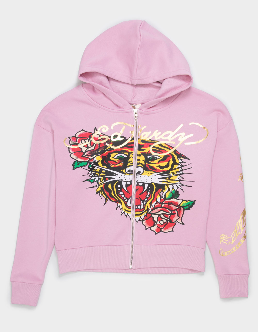 ED HARDY Tiger Rose Girls Zip-Up Hoodie - LIGHT PINK