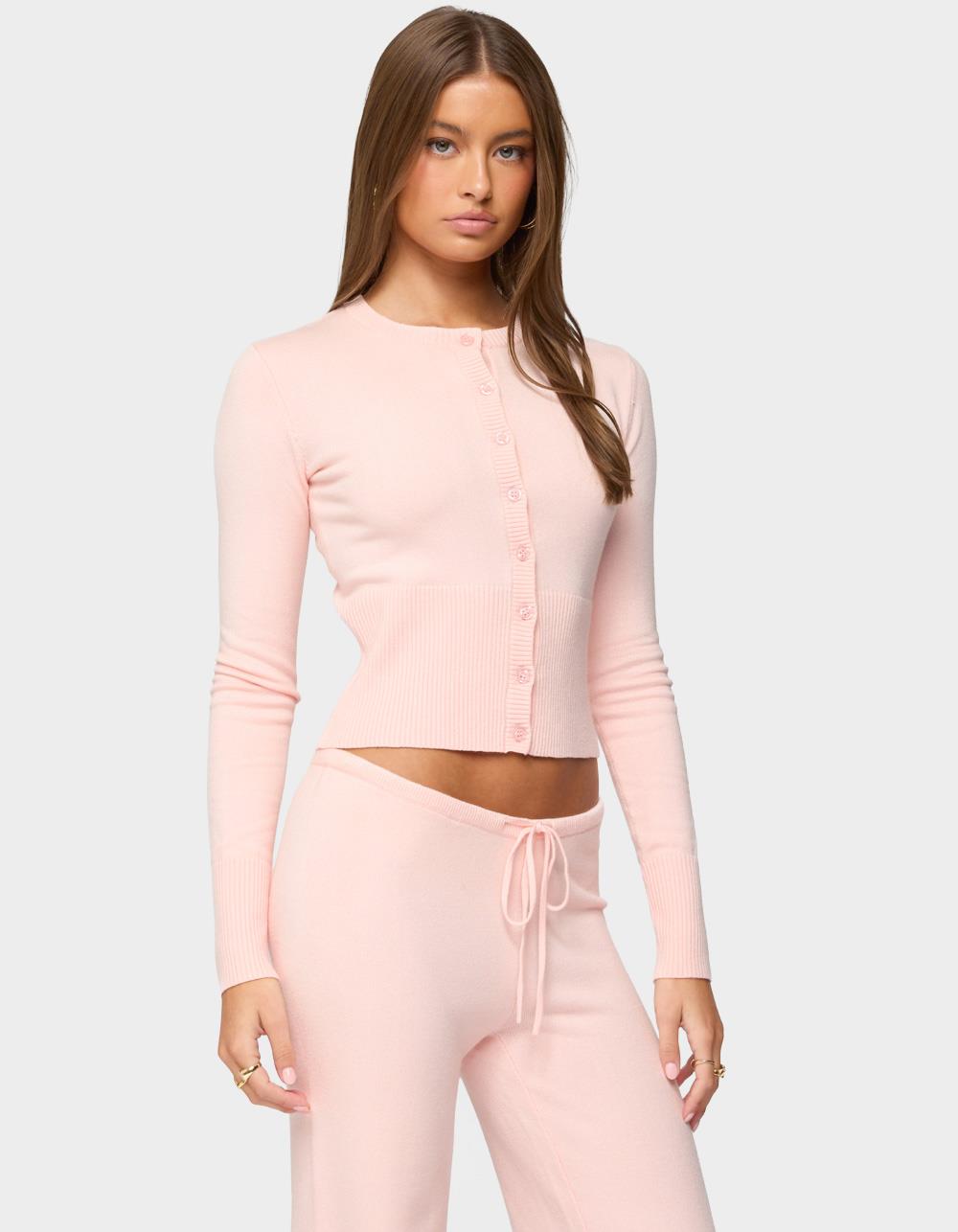 EDIKTED Montanna Rib Knit Cardigan - LIGHT PINK