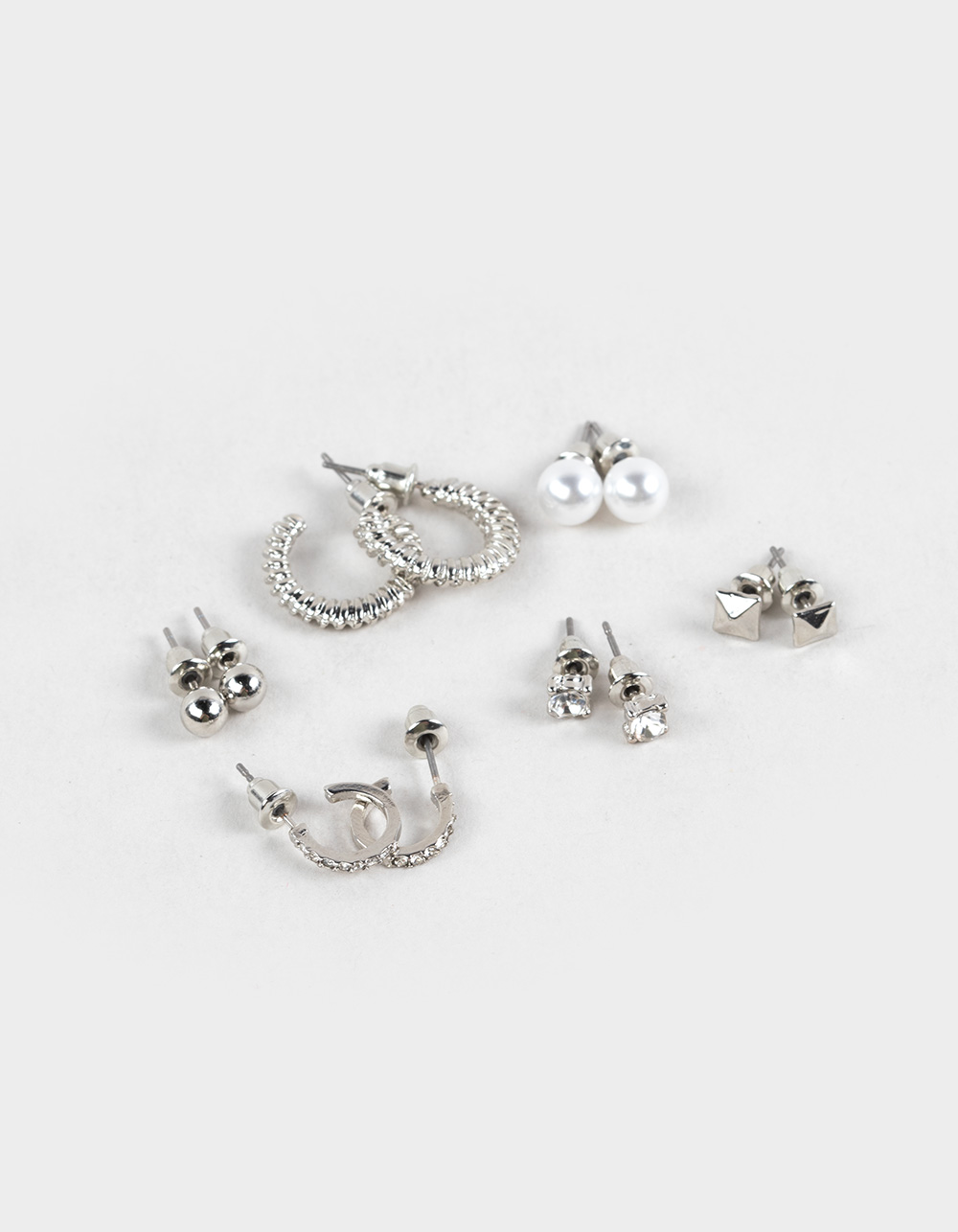 FULL TILT 6 Pack Mixed Stud And Hoop Earrings - SILVER