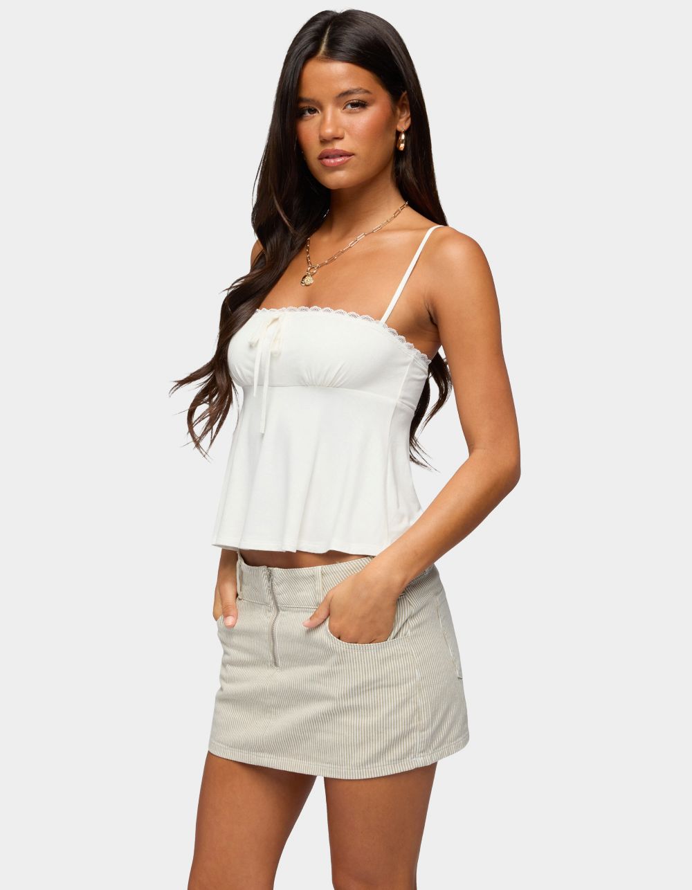 EDIKTED Gallie Tie Front Babydoll Top - WHITE