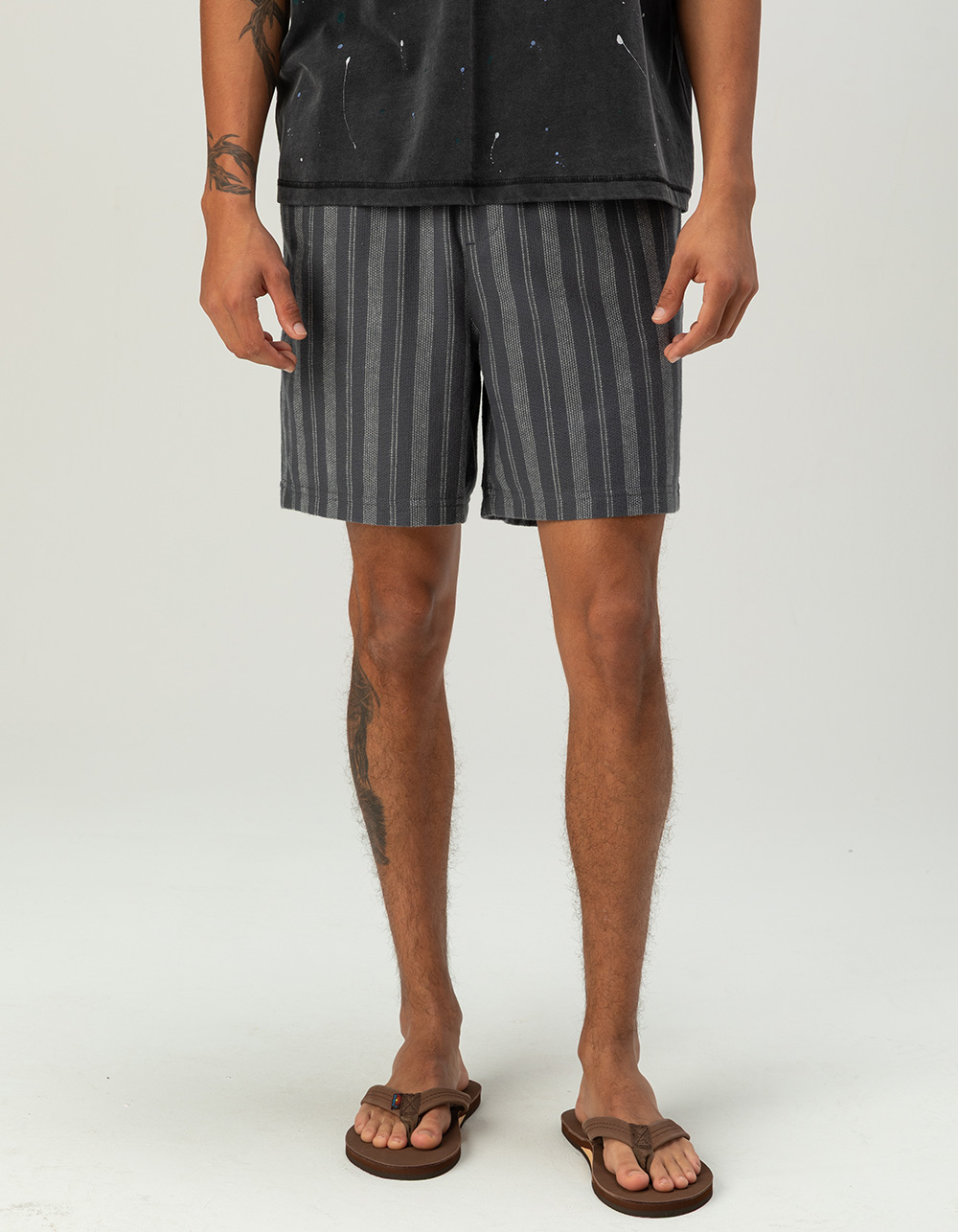 RSQ Mens Stripe Pull On Shorts - GRAY/WHITE