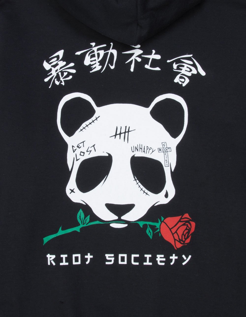RIOT SOCIETY Panda Rose Skull Mens Hoodie - BLACK