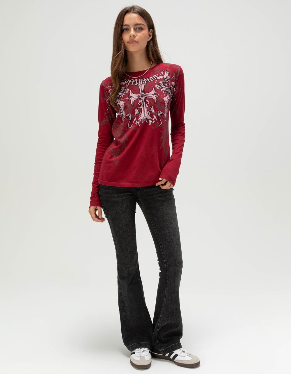 AFFLICTION Jump Womens Long Sleeve Tee - BURGUNDY