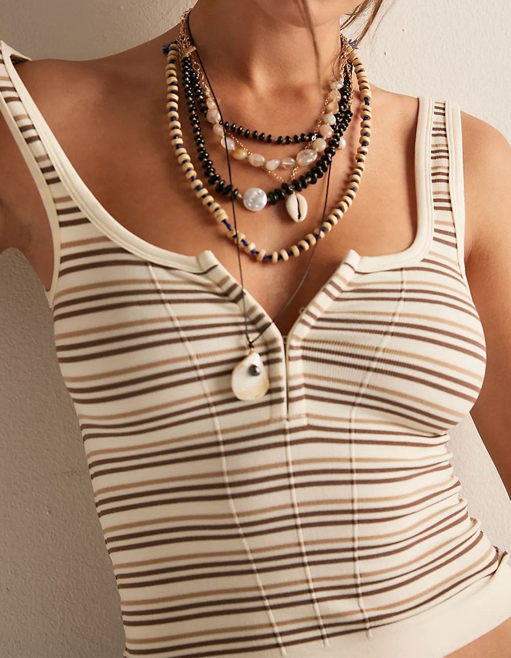 FREE PEOPLE Striped Simply Soft Womens Cami - Cream Combo