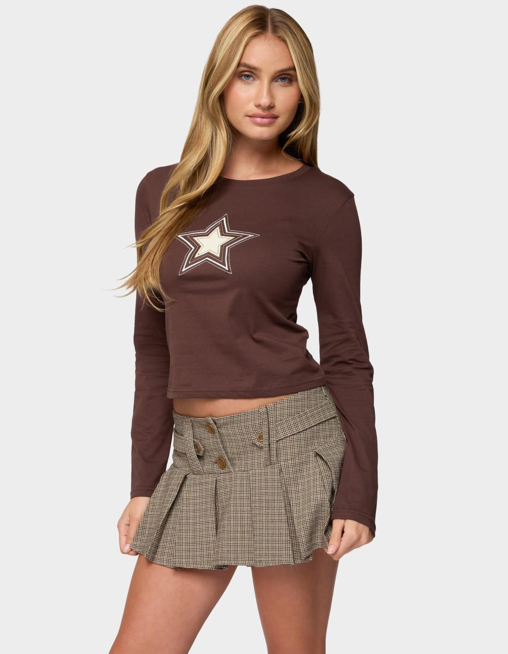 EDIKTED Starlett Long Sleeve Tee - BROWN