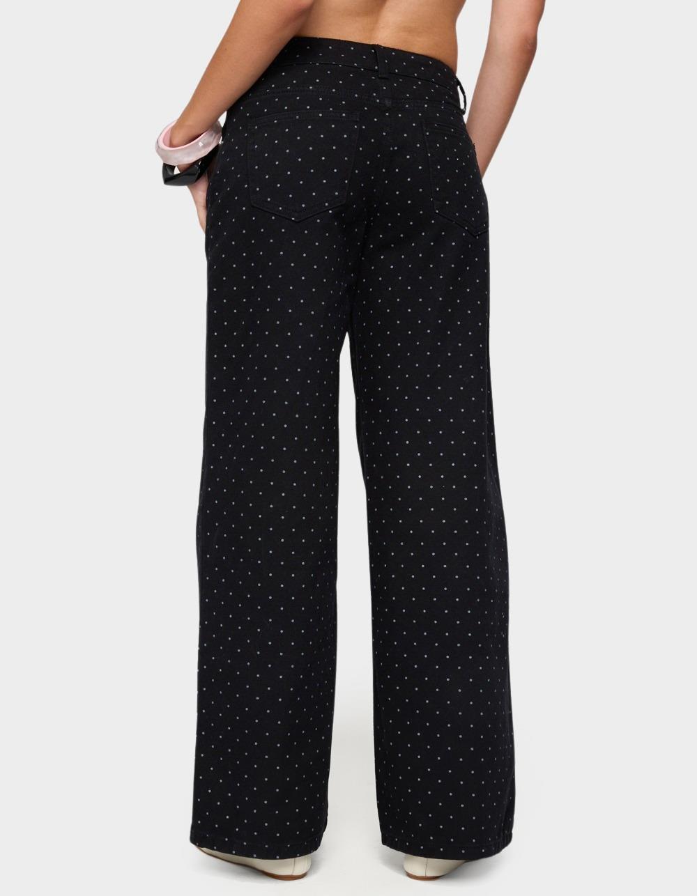 EDIKTED Misha Polka Dot Baggy Low Jeans - BLACK